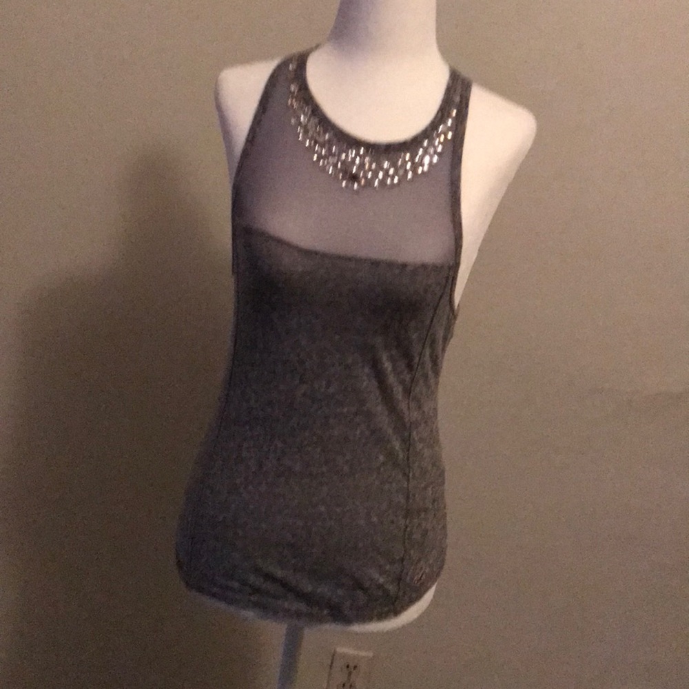 Beautiful rhinestone gray shirt/tank top